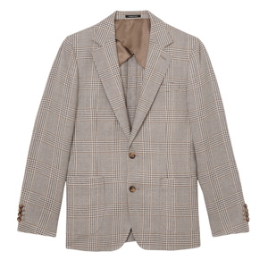 REISS Epsom Linen-Wool Single-Breasted Check Blazer